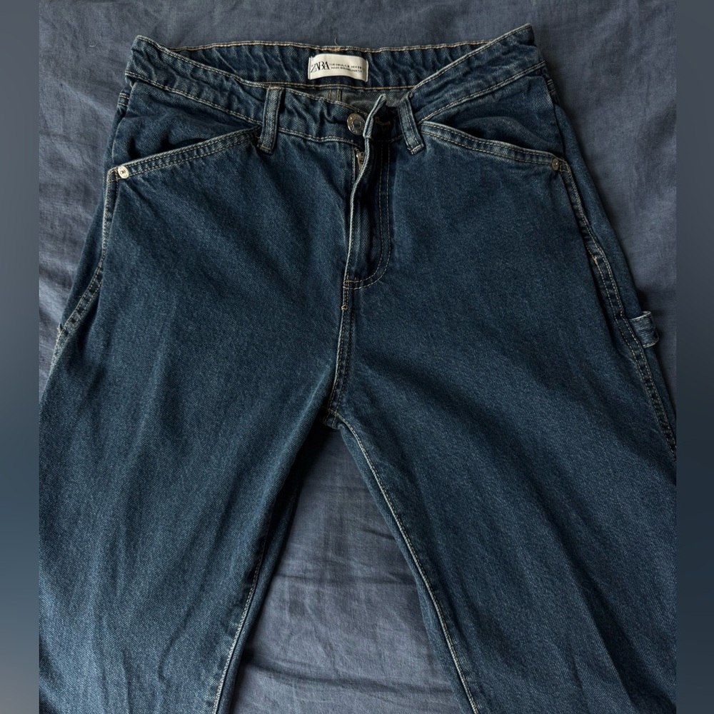 Zara Mid Rise Cargo Blue Denim Jeans